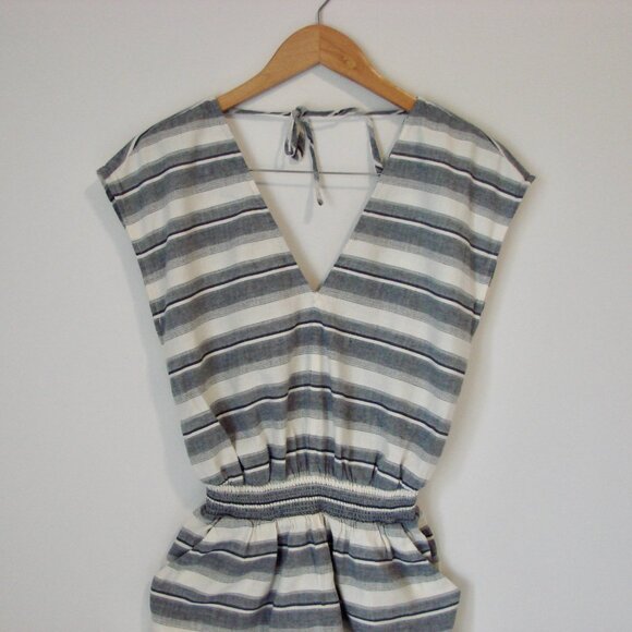 Madewell Yucatan Striped Romper Shorts Sleeveless Summer Blue White Size XS - Picture 5 of 12